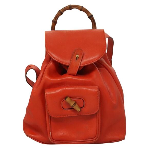 Gucci Bamboo Orange Leather Backpack Bag (Pre-Owned) - Picture 1 of 16